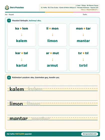 Heceden Kelimeye yaprağı önizlemesi
