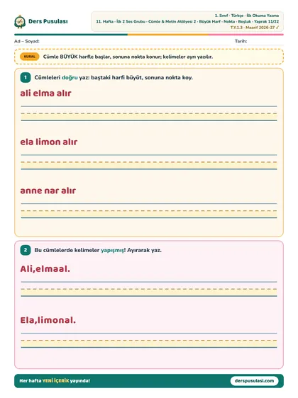 Büyük Harf · Nokta · Boşluk yaprağı önizlemesi