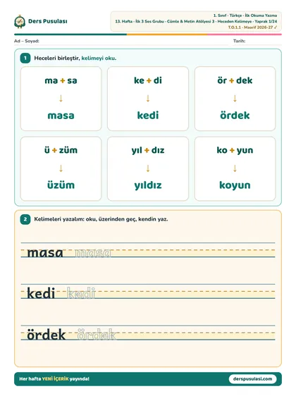 Heceden Kelimeye yaprağı önizlemesi