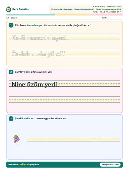 Cümle Yazıyorum yaprağı önizlemesi