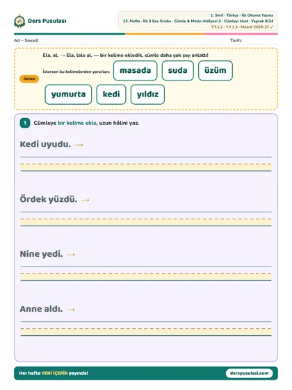 Cümleyi Uzat yaprağı önizlemesi