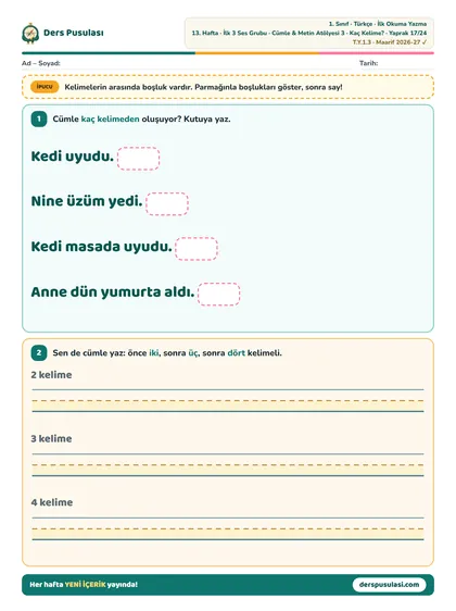 Kaç Kelime? yaprağı önizlemesi