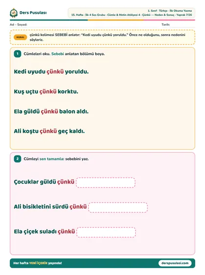 Çünkü — Neden & Sonuç yaprağı önizlemesi
