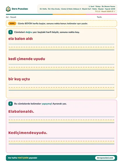 Büyük Harf · Nokta · Boşluk yaprağı önizlemesi