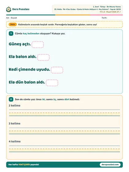 Kaç Kelime? yaprağı önizlemesi