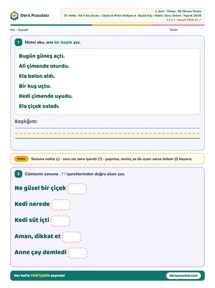 Başlık Koy · Nokta, Soru, Ünlem yaprağı önizlemesi