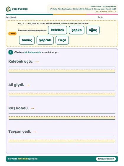 Cümleyi Uzat yaprağı önizlemesi