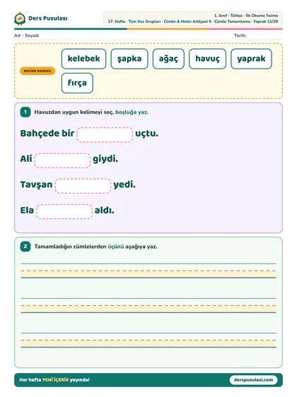 Cümle Tamamlama yaprağı önizlemesi