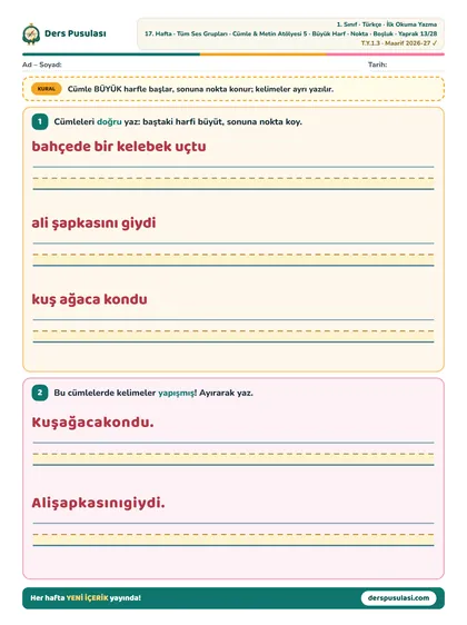 Büyük Harf · Nokta · Boşluk yaprağı önizlemesi