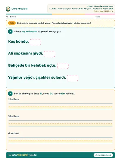 Kaç Kelime? yaprağı önizlemesi