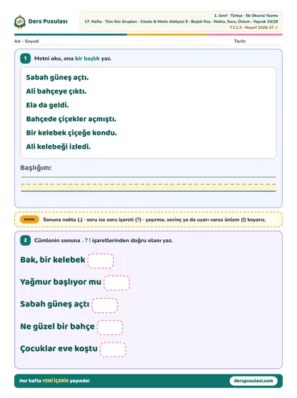 Başlık Koy · Nokta, Soru, Ünlem yaprağı önizlemesi