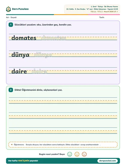 Dikte Çalışması yaprağı önizlemesi