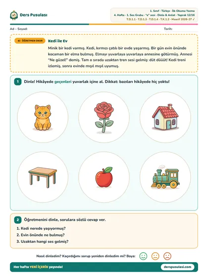 Dinle & Anlat yaprağı önizlemesi