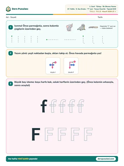 Yazıya Hazırlık yaprağı önizlemesi