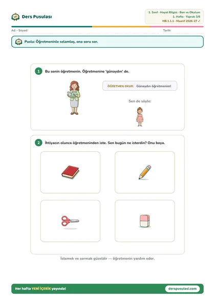 Öğretmenimi Tanıyorum yaprağı önizlemesi