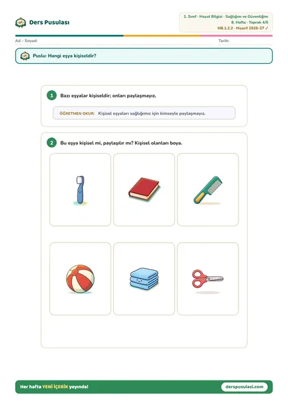 Kişisel Eşyalarım yaprağı önizlemesi