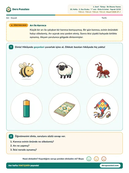 Dinle & Anlat yaprağı önizlemesi