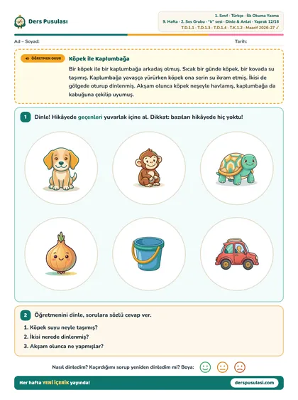 Dinle & Anlat yaprağı önizlemesi