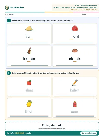 Sözcük Çalışması yaprağı önizlemesi
