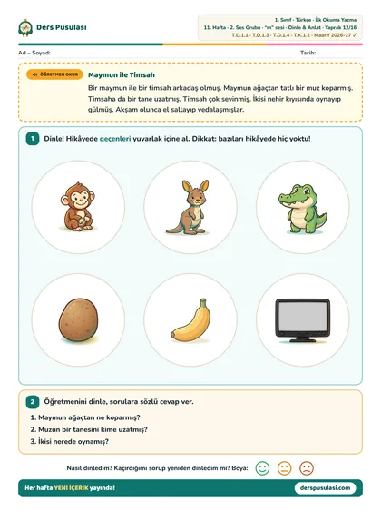 Dinle & Anlat yaprağı önizlemesi