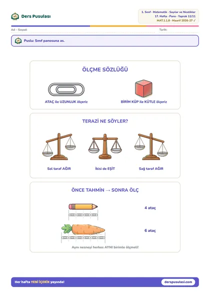 Pano: Ölçme Sözlüğü yaprağı önizlemesi