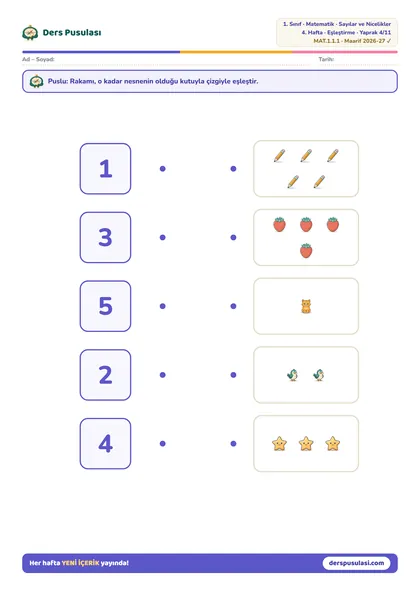 Sayı–Nesne Eşleştir yaprağı önizlemesi