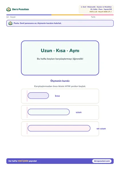 Pano: Uzunluk Sözlüğü yaprağı önizlemesi