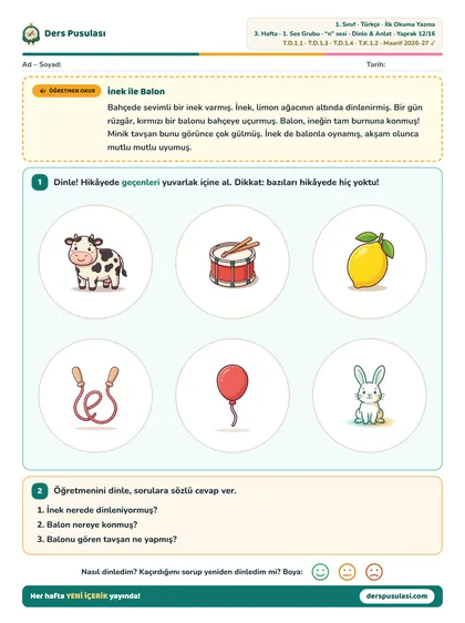 Dinle & Anlat yaprağı önizlemesi