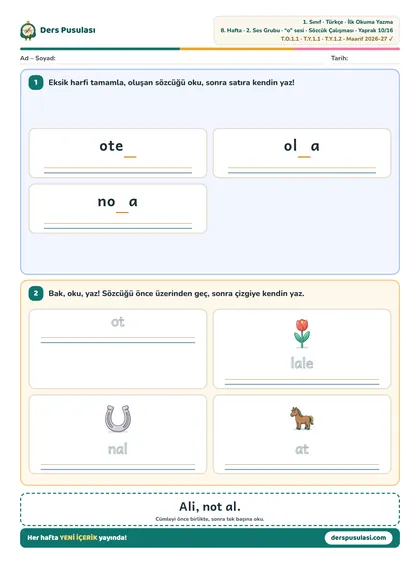Sözcük Çalışması yaprağı önizlemesi