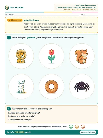 Dinle & Anlat yaprağı önizlemesi