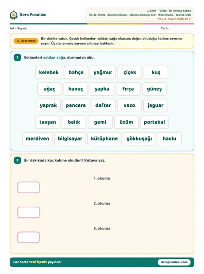 Hızlı Okuma yaprağı önizlemesi