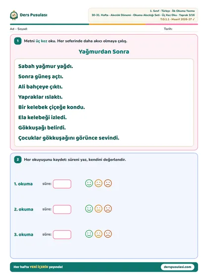 Üç Kez Oku yaprağı önizlemesi