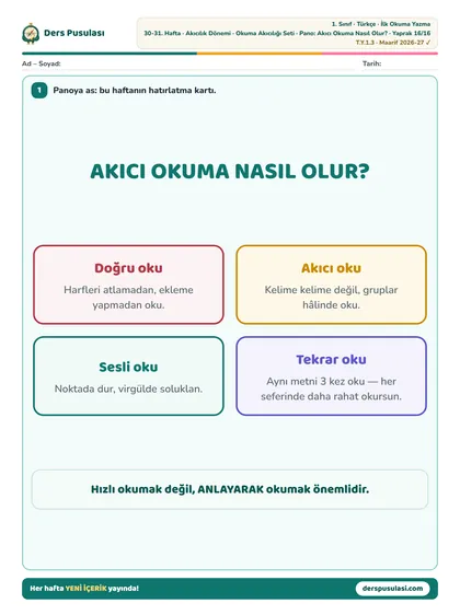 Pano: Akıcı Okuma Nasıl Olur? yaprağı önizlemesi