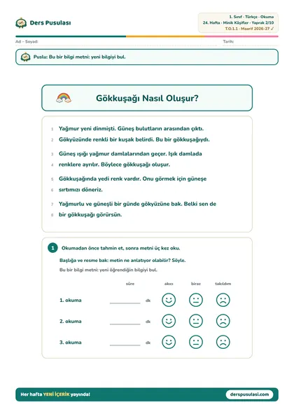 Okuma Metni yaprağı önizlemesi
