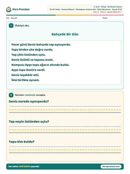 Öykü Okuyorum yaprağı önizlemesi