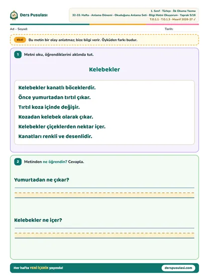 Bilgi Metni Okuyorum yaprağı önizlemesi