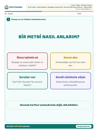 Pano: Bir Metni Nasıl Anlarım? yaprağı önizlemesi