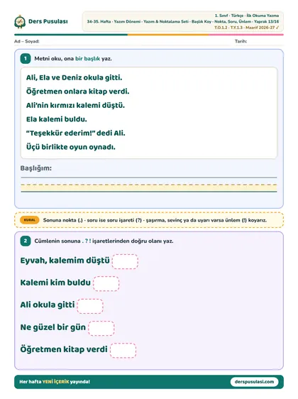 Başlık Koy · Nokta, Soru, Ünlem yaprağı önizlemesi