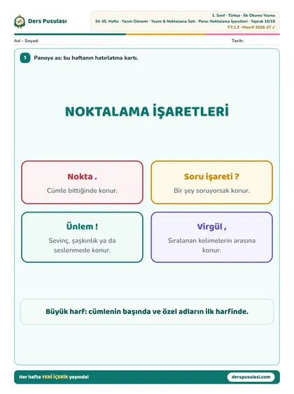 Pano: Noktalama İşaretleri yaprağı önizlemesi