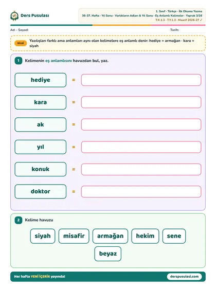 Eş Anlamlı Kelimeler yaprağı önizlemesi