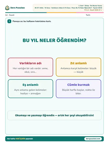 Pano: Bu Yıl Neler Öğrendim? yaprağı önizlemesi