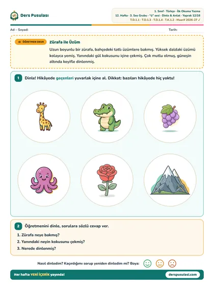 Dinle & Anlat yaprağı önizlemesi