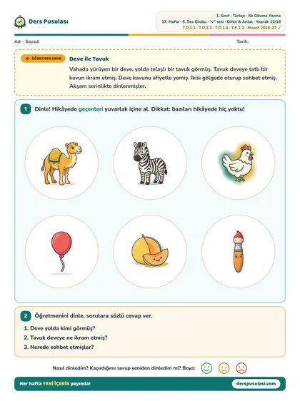 Dinle & Anlat yaprağı önizlemesi