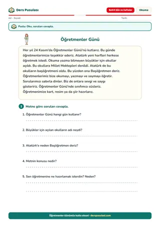 Öğretmenler Günü yaprağı önizlemesi