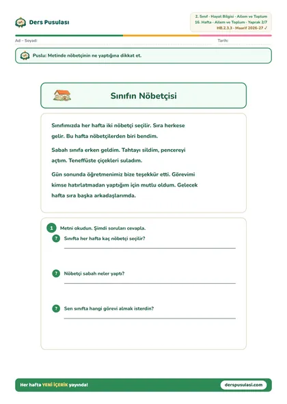 Sınıfın Nöbetçisi yaprağı önizlemesi