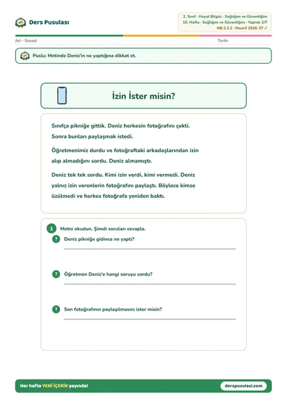 İzin İster misin? yaprağı önizlemesi