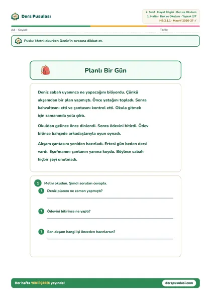 Planlı Bir Gün yaprağı önizlemesi
