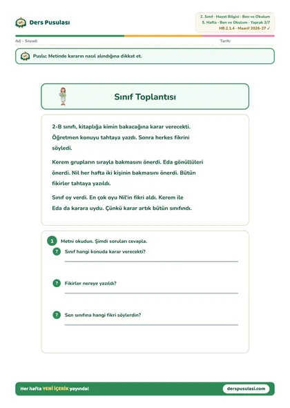 Sınıf Toplantısı yaprağı önizlemesi