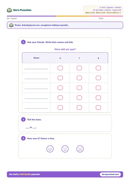 Class Survey yaprağı önizlemesi