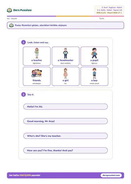 Word Bank yaprağı önizlemesi